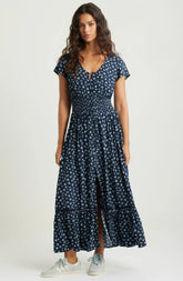 Print Smocked Waist Ruffle Hem Maxi Dress