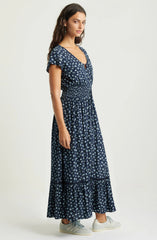 Print Smocked Waist Ruffle Hem Maxi Dress