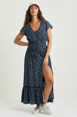 Print Smocked Waist Ruffle Hem Maxi Dress