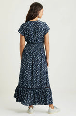 Print Smocked Waist Ruffle Hem Maxi Dress